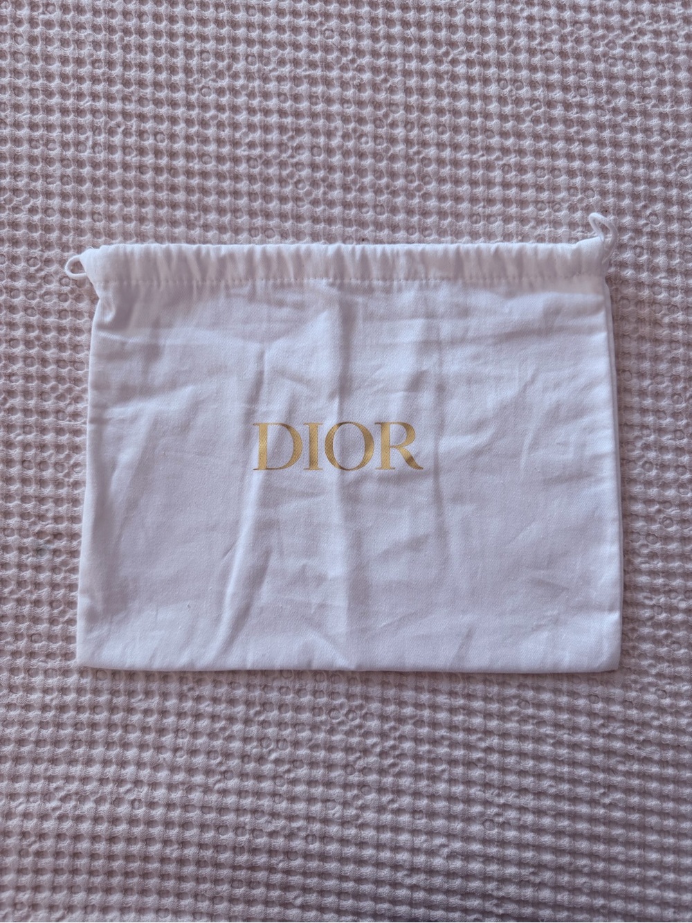 Dior White Gold Logo Drawstring Dust Bag 11.75” x 9.5” Designer Storage